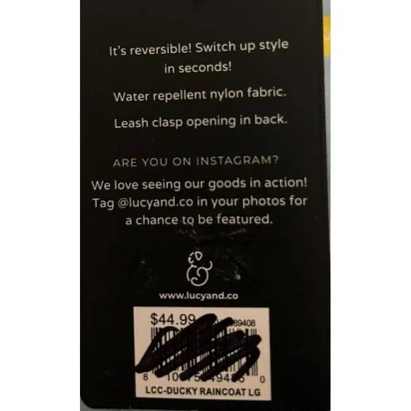 Lucy & Co. Lucky Ducky Reversible Dog Raincoat, Large, Yellow NEW - Picture 7 of 9